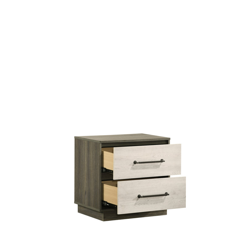 Table de chevet moderne en bois beige et brun - 2 tiroirs pour chambre à coucher