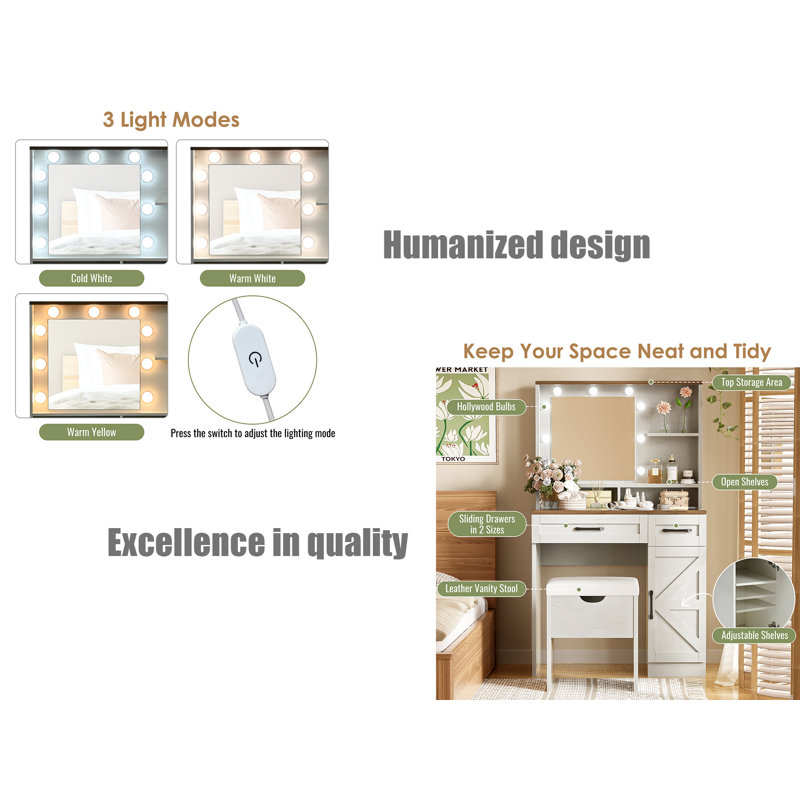 Table de coiffeuse avec miroir lumineux
