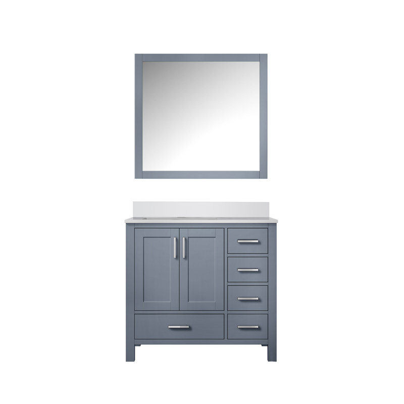 Meuble-lavabo décalé avec comptoir en quartz et miroirs, Gris foncé