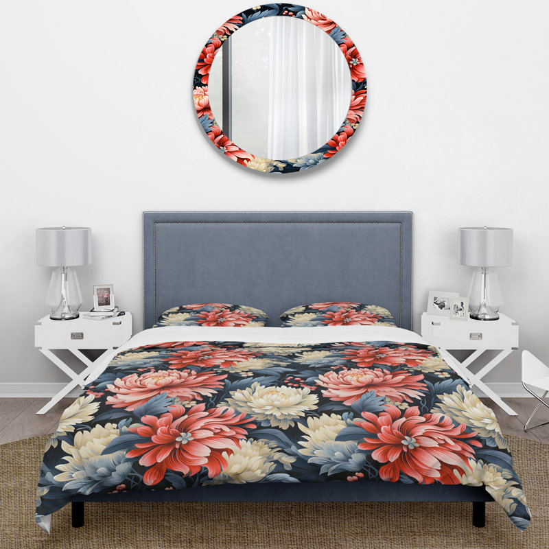 Ensemble de housse de couette Ethno Damask Harmony Peony - Floral, Housse de couette pour très grand lit et 2 très