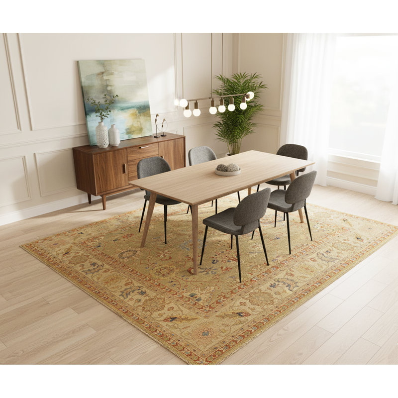 Hand-Knotted Green Beige Oushak Wool Area Rug - Elegant Persian Medallion Rug in Soft Earth Tones, Rectangle 10' x 14'