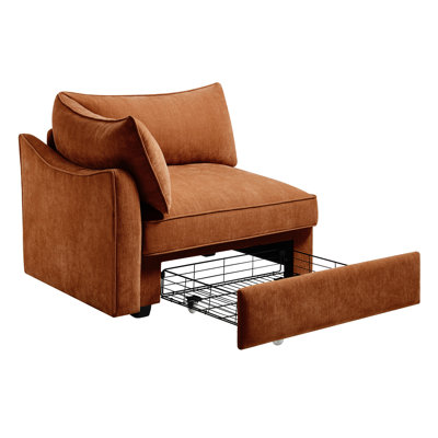 Orange Velvet For 1 Person With Clean Line Integrated Design, Pull-Out Storage, Soft Chenille 1 Unique Storage Solution, Lines, And Skin- Material