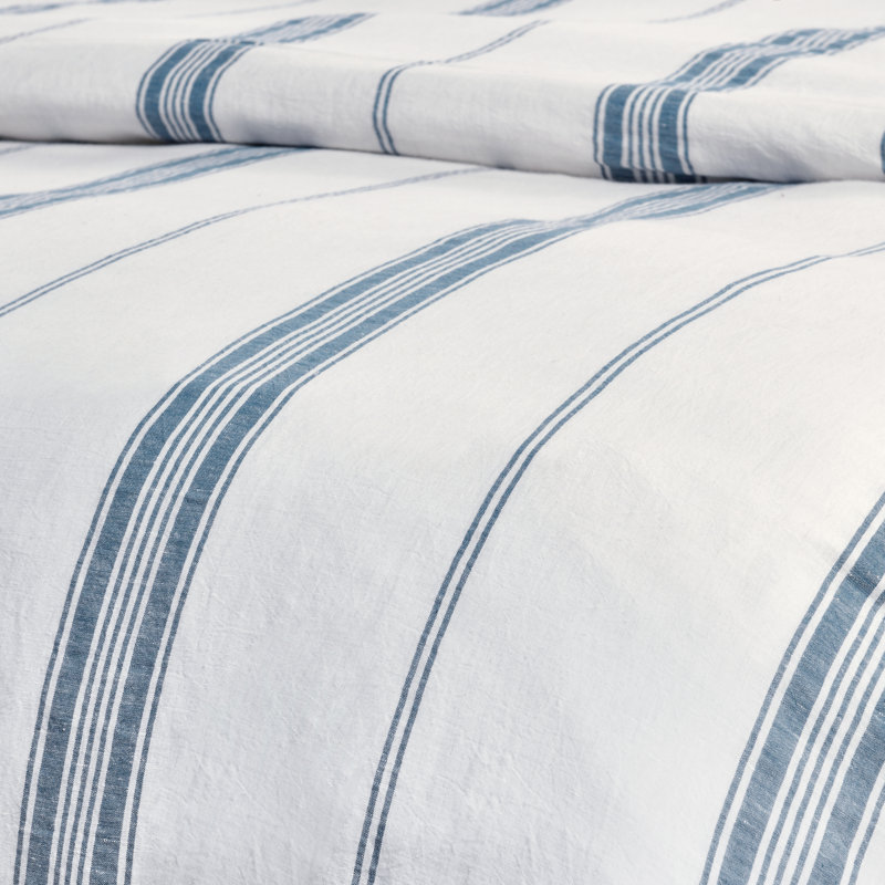 Brooke Duvet Cover, White/Blue Striped, King Duvet Cover