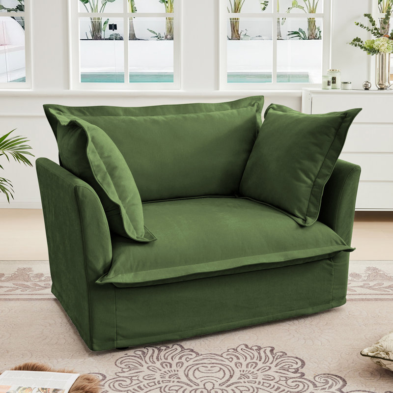 Fauteuil avec 1 coussin de siège profond, 2 coussins décoratifs et housse en tissu doux en chenille luxueuse avec dossier haut