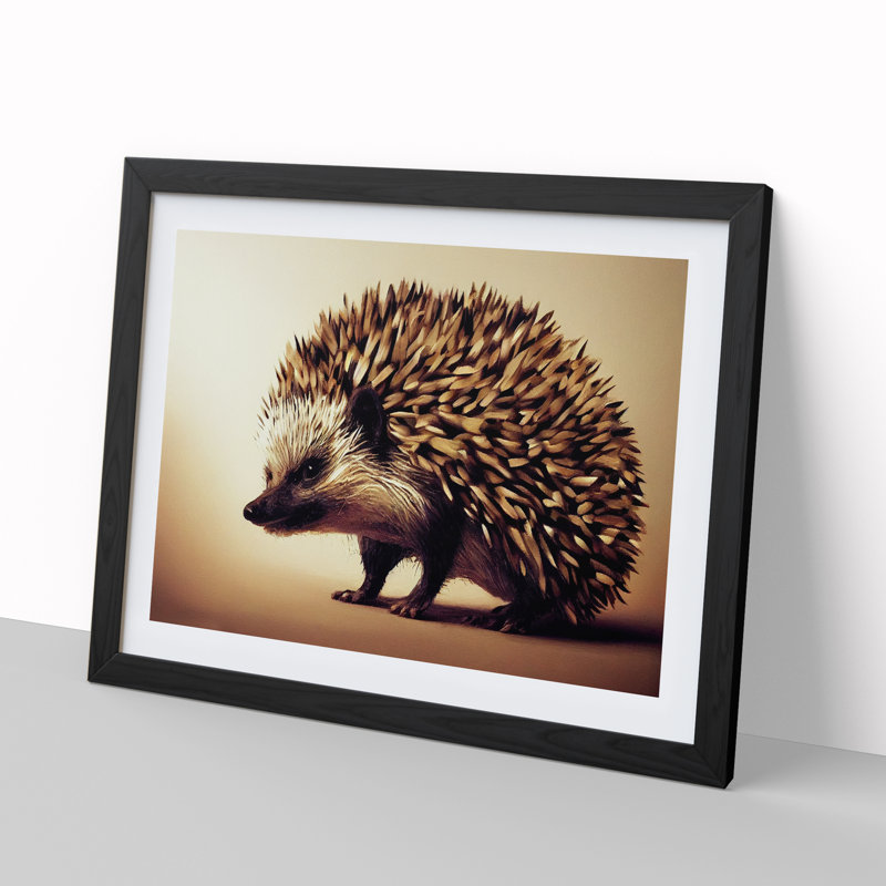 A Handsome Hedgehog - Single Picture Frame Painting, 46cm H x 64cm W x 2cm D, Black