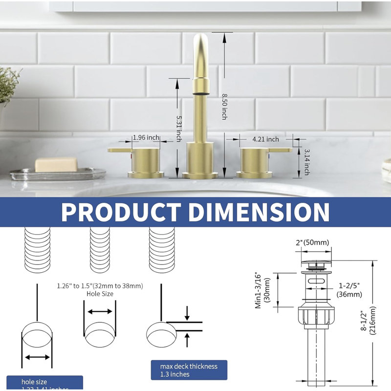 8 Inch 2 Handle Bathroom Sink Faucet With Pop Up Drain, Brushed Gold, 360 Swivel Spout, Lead - , Easy To Clean, Suitable For Laundry Room And Washroom Installation,