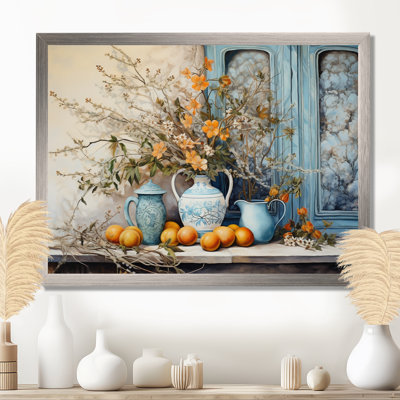 Vase à fleurs oranges campagne - Décoration murale fleurs