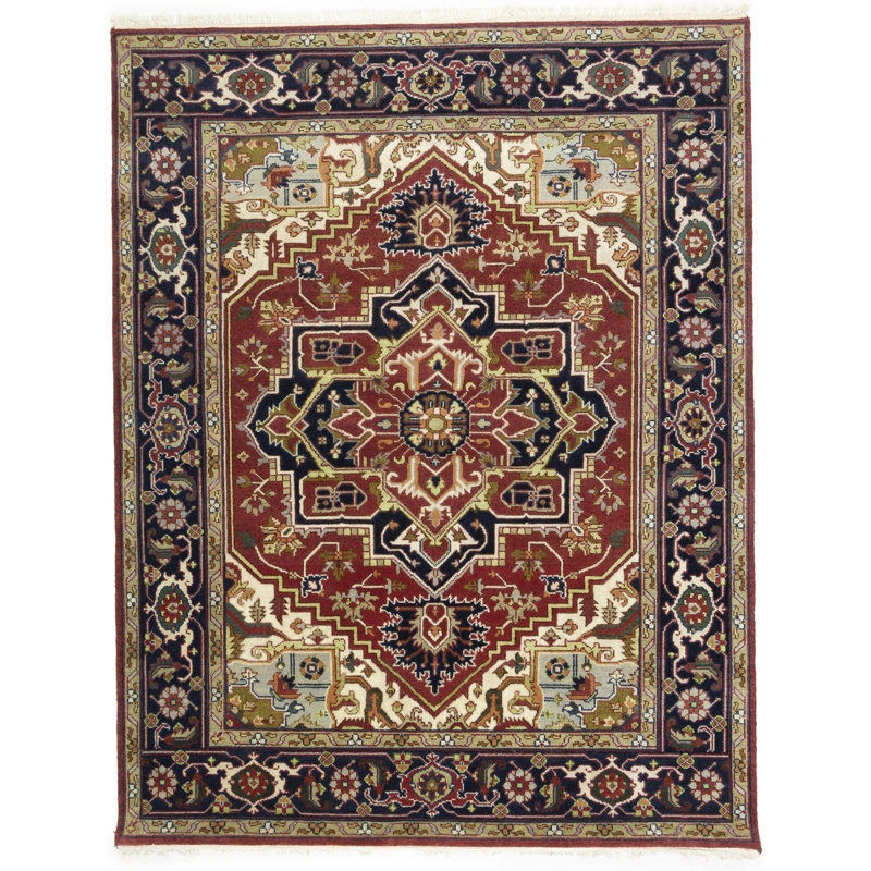 Tapis oriental floral rouge en laine noué à la main 7 pi 10 po x 10 pi 1 po Shirita