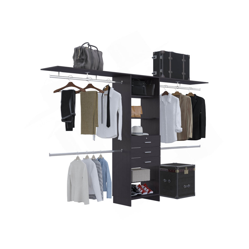 Closet System, 3 Drawers, 5 Shelves, Black