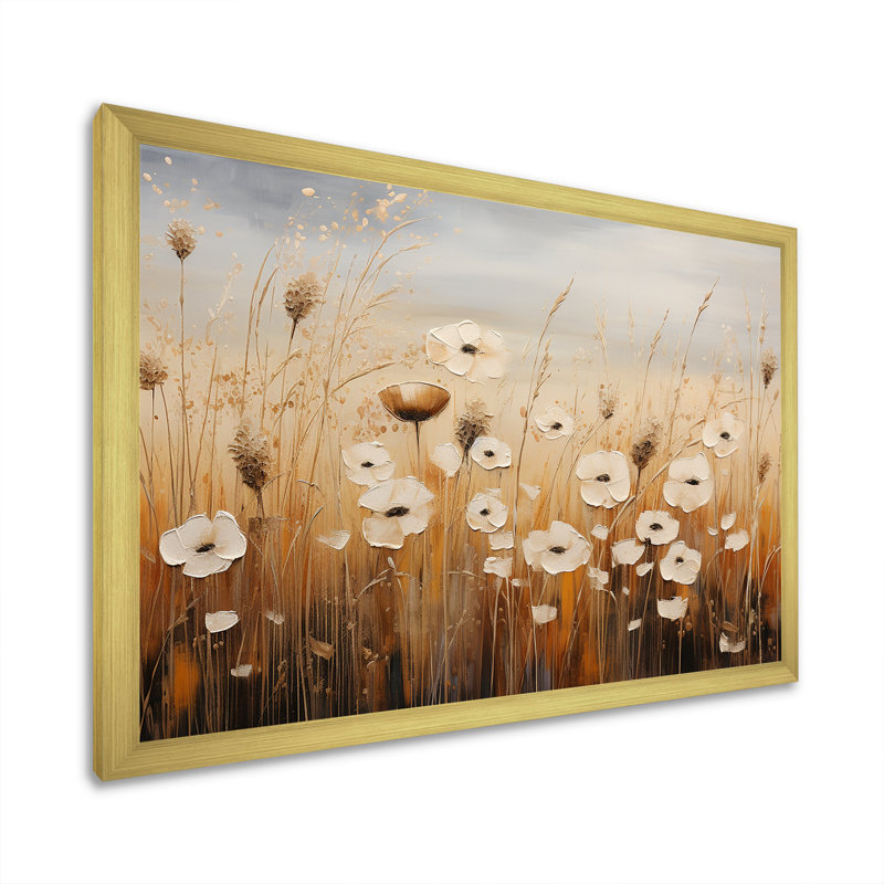 Minimalisme prairie magique I sur toile, Cadre doré simple, H 34 po x l 44 po x P 1,5 po