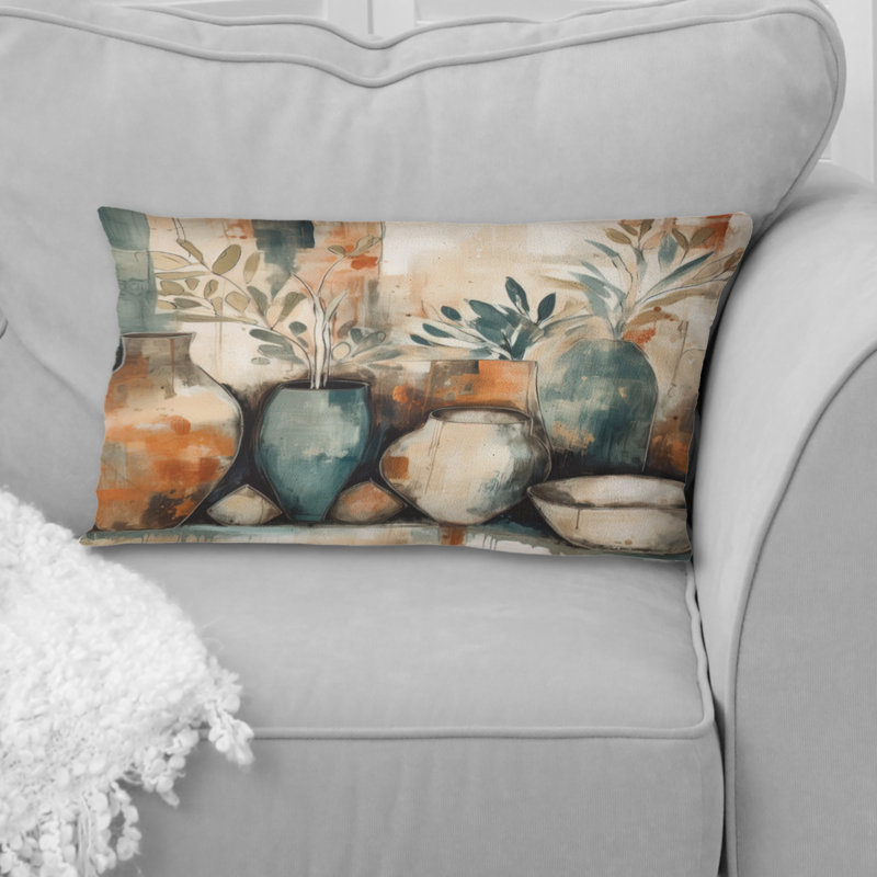 Orange et vert canalisant les vibrations bohémiennes - Coussin Boho, H 12 po x l 20 po