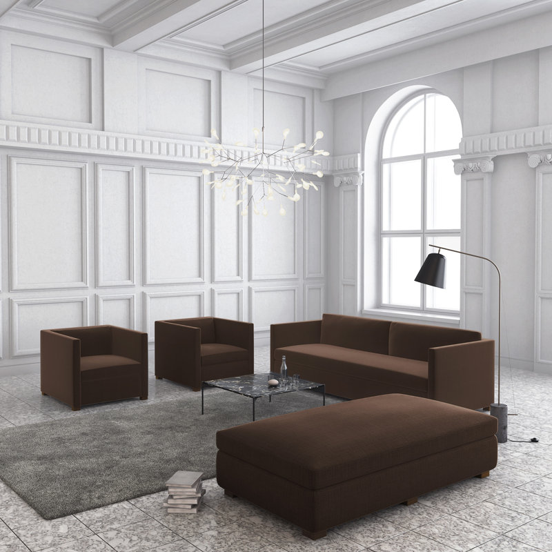 Canapé Madison, Chocolat de lin à tissage carré, H 33 po x l 72 po x P 41 po, Patiné