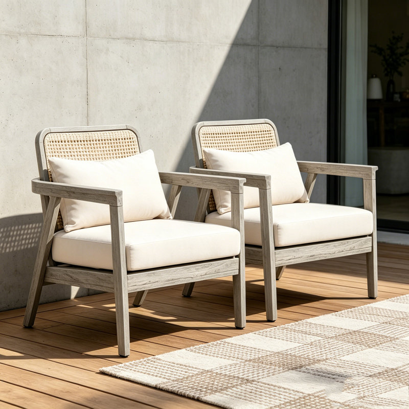 Outdoor Acacia Wood Patio Club Chair, Light Gray-2piece