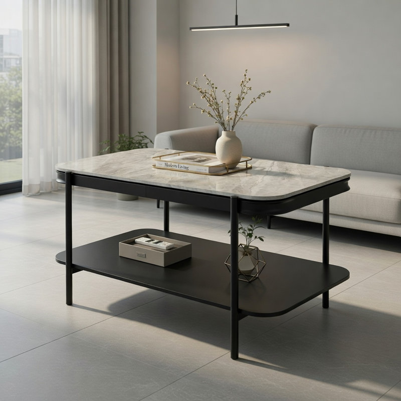 Table basse moderne à 2 niveaux Hommoo, Grey / Grey & Black
