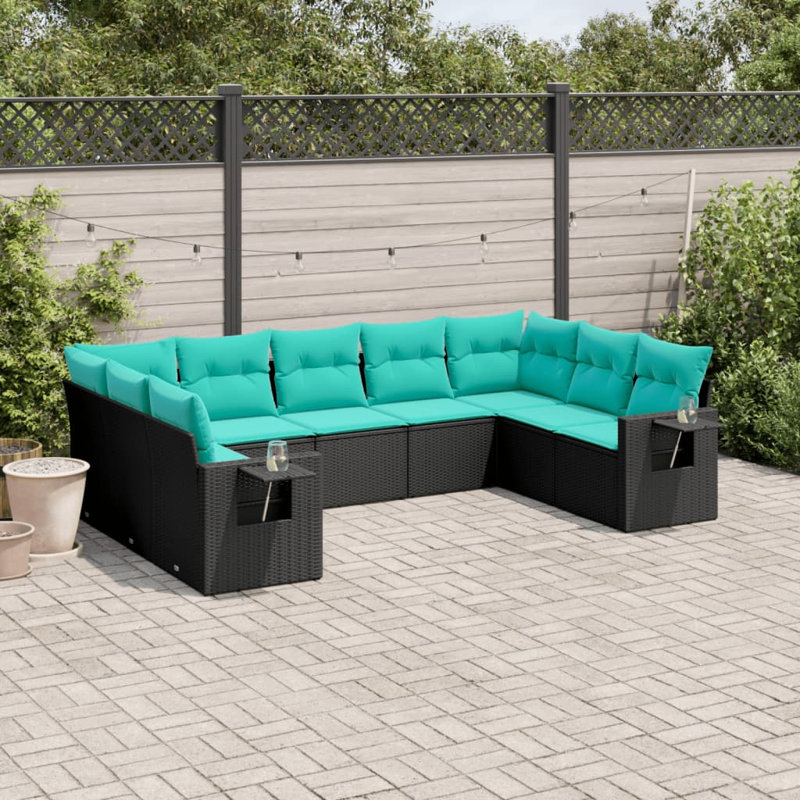  Ensemble de canapé de patio 9 pièces avec coussins en rotin de polyester noir
