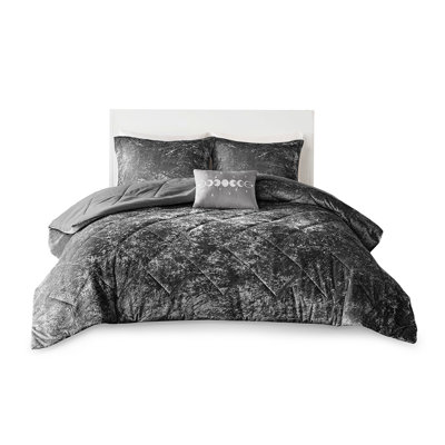 Twin/twin Xl Grey Velvet Comforter - Luxury With Comforter, Pillow And Decorative Sham In Luxurious Crushed With Wrinkle- Steam Iron