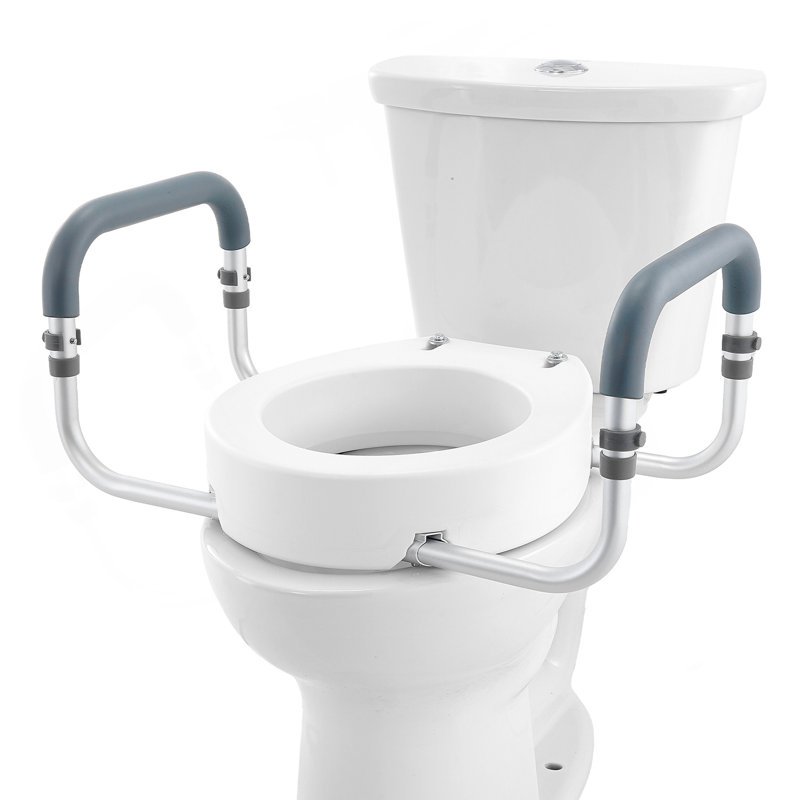 Raised Toilet Seat, 3.5" Height Raised, 300 Lbs Weight Capacity, For Standard Round Toilet, Aluminum Handrail, With EVA Armrest Padding, For Elderly, Handicap, Patient, Pregnant, Medical
