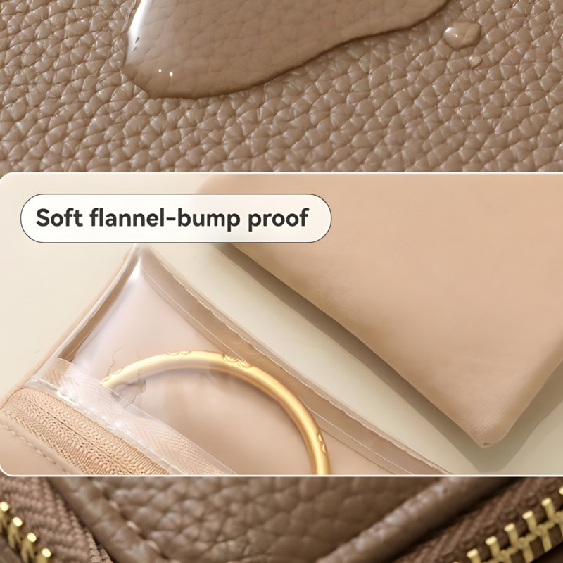 Caramel Brown Leather Jewellery Box - Exquisite Lychee Pattern, One Decoration, One Bag, Card Style Storage