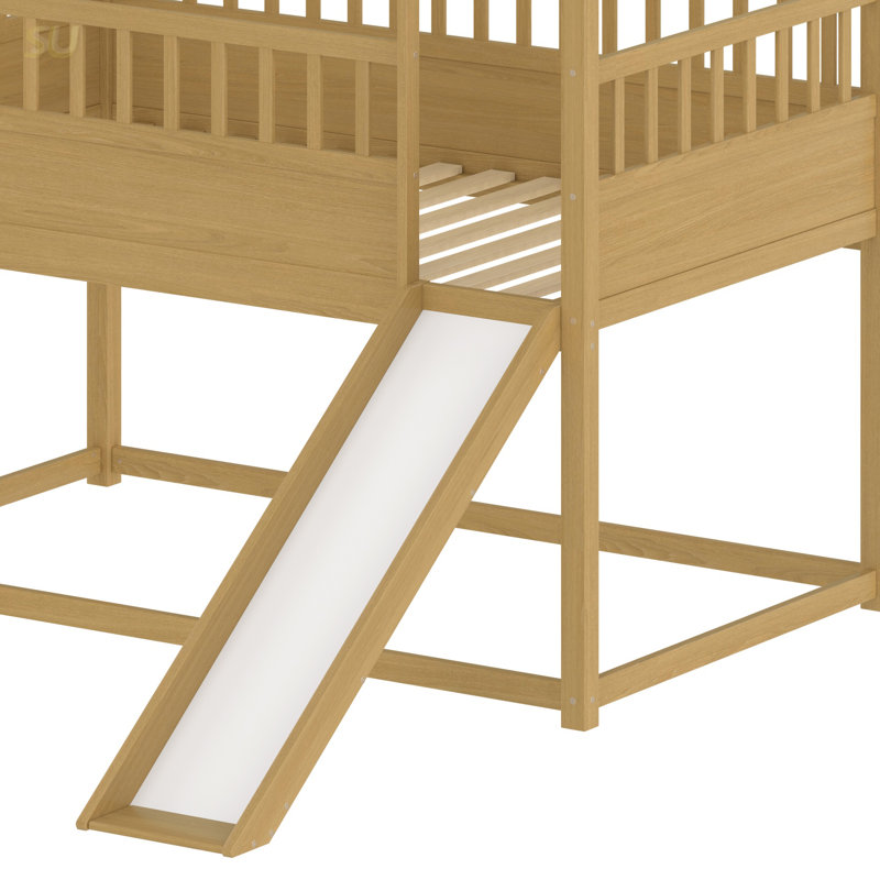 Lit superposé avec glissade et échelle convertibles House, lit superposé simple au-dessus d'un lit simple avec garde-corps de sécurité, lit