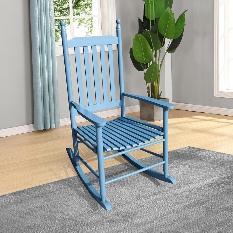 Chaise de véranda en bois de teinte bleue - Bois franc massif pour plus de robustesse. Siège et accoudoirs confortables. Dossier à lattes robuste. Étapes d'assemblage faciles. Avec accoudoirs. Pour