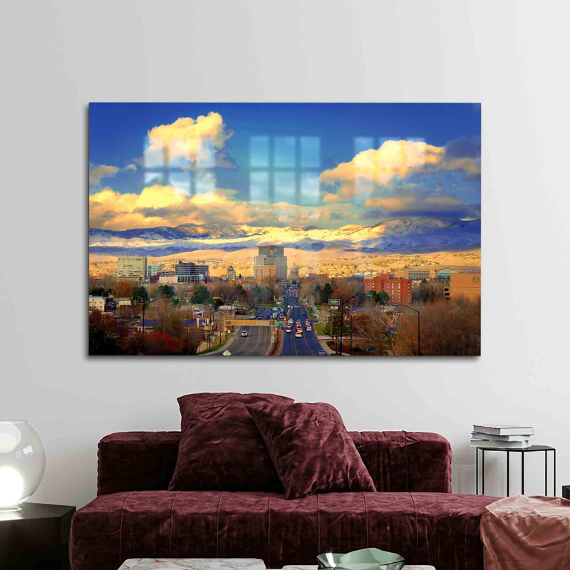 Art mural, paysage de ciel nuageux, imprimé sur verre, idéal pour un décor sur le thème de la ville, H 18,1 po x l 28,3 po