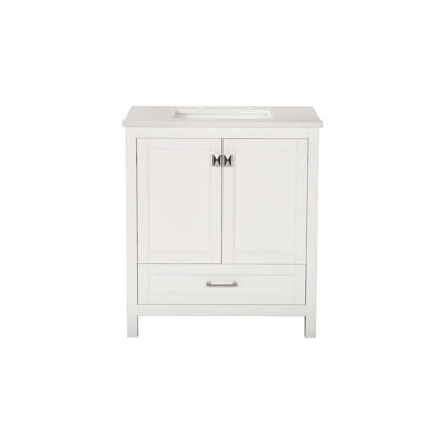 Freestanding Bathroom Vanity With Sink, Carrara Engineered Marble Vanity Top With Undermounted Rectangular Ceramic Sink, Large Storage Soft-Close Door