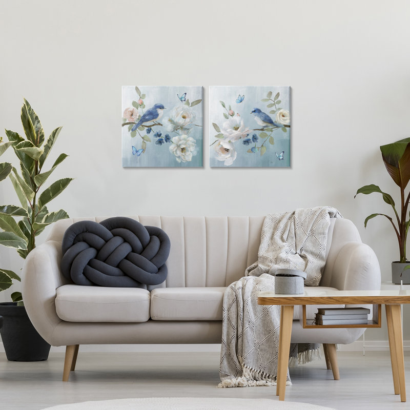 Ensemble de 2 toiles Nature's Tranquility Florals, design par Nan, H 17 po x l 17 po