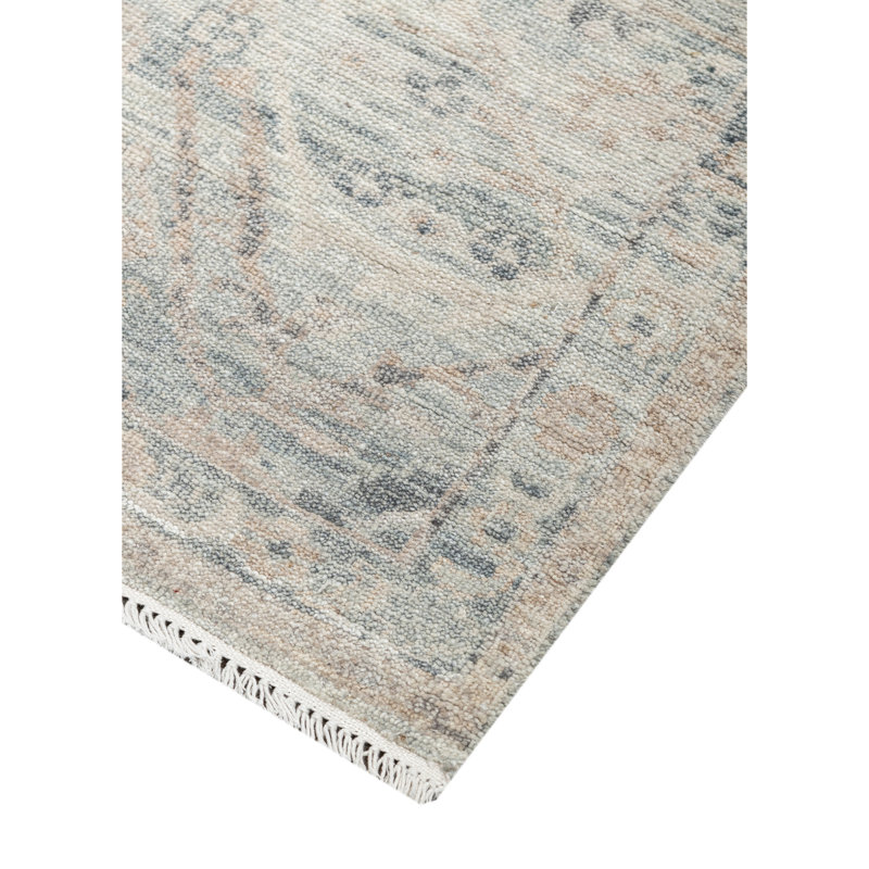 Hand Knotted Wool Oriental Area Rug in Light Gray/Ivory/Green/Light Blue, Runner 2'6" x 10'