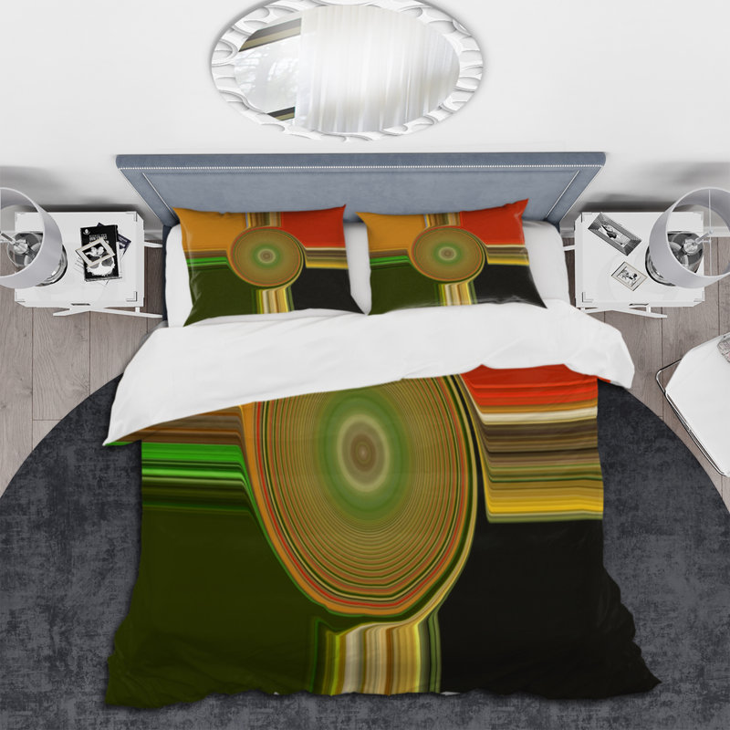 Retro Abstract Spiral Geometrics I - Ensemble de housse de couette moderne - Polyester en microfibre