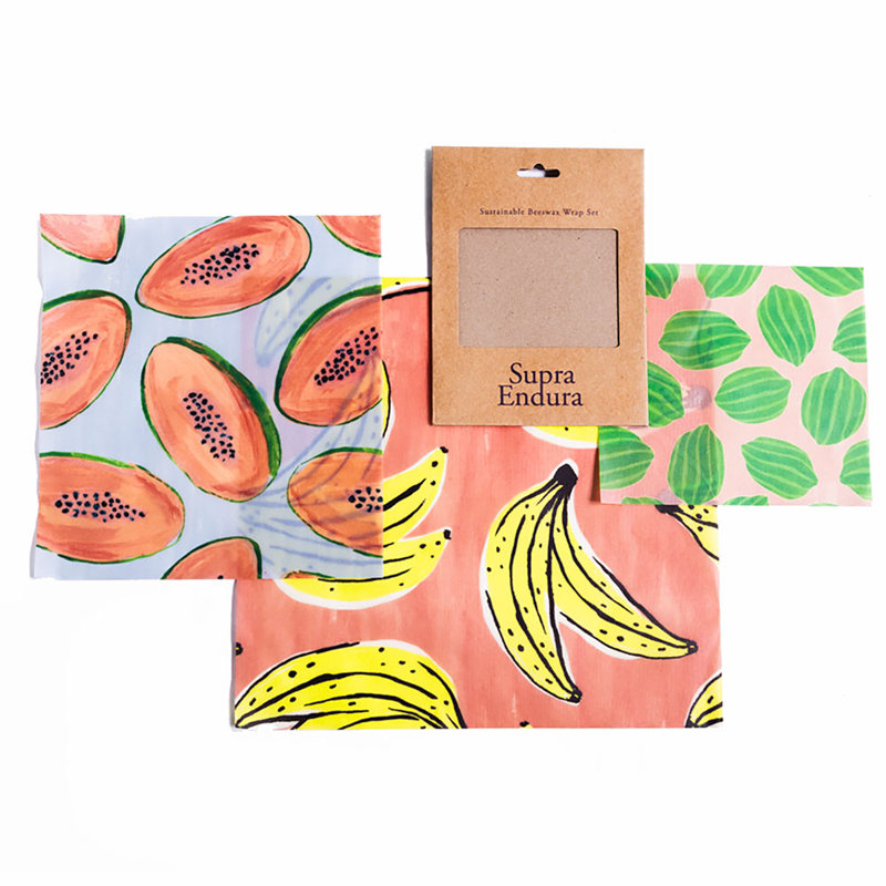 3-Piece Fruits Print Beeswax Wraps - Reusable & Eco-Friendly   