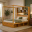 Lit à baldaquin en bois massif avec tête de lit bibliothèque, prises USB et éclairage DEL RVB intelligent, sommier avec rangement sous le lit, tiroir au pied du lit et garde-robe réversible, finition noyer-945022950-945022955
