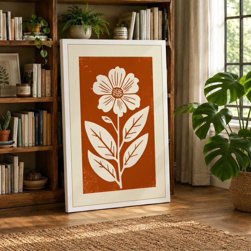 Daisy Linocut Botanical - Wrapped Canvas, 30x20 - 76.2 x 50.8 cm, Black Border