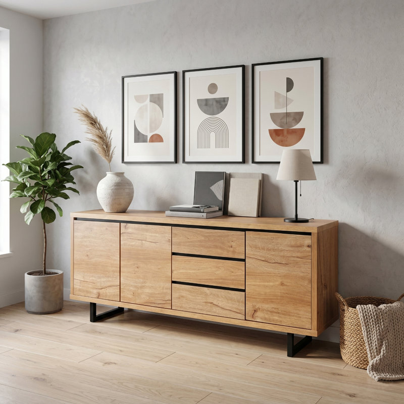 Buffet en chêne avec 3 tiroirs et 3 portes Albbrt