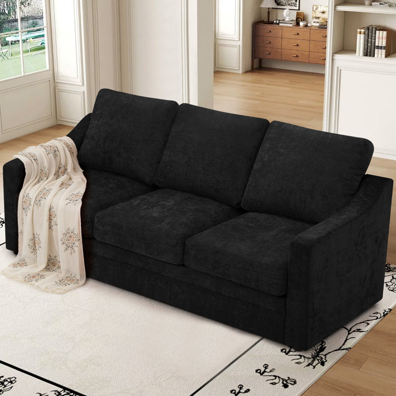 83"  Upholstered 3 Seater Sofa With Thicker Seat Cushions, Comfy Chenille Modern Couch With Wider Armrests For Living Room, Apartment