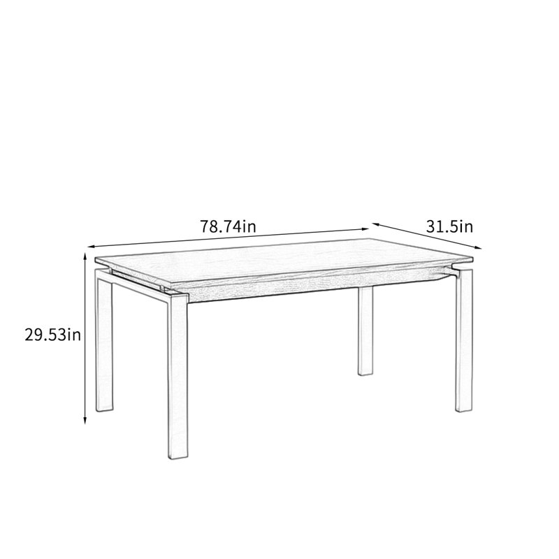 Ash Wood & Iron Dining Table., 29.53"H x 78.74"L x 31.5"W