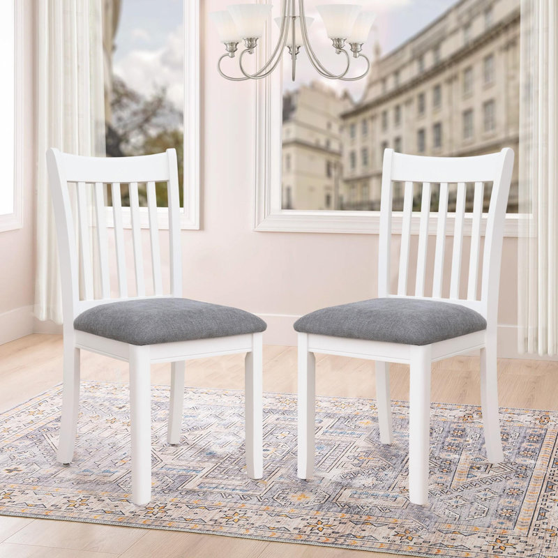 Kendall Rubberwood Dining Chairs with Cushioned Seats, Gray, White