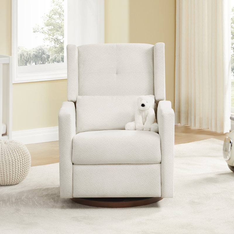 Drenna Tufted Upholstery Manual Swivel Glider Recliner, Ivory Chenille