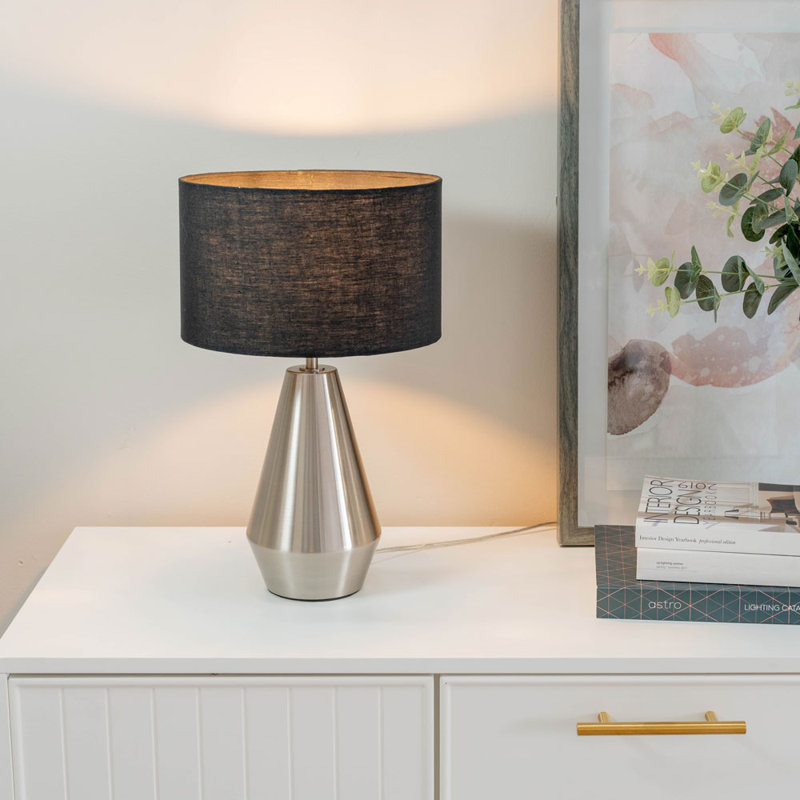 Metal Table Lamp, Charcoal, Silver