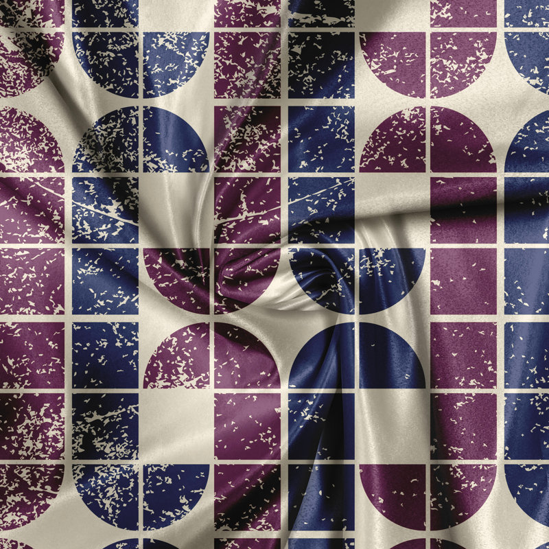 Rustic curtain, geometric boho grunge squares, retro, champagne plum indigo