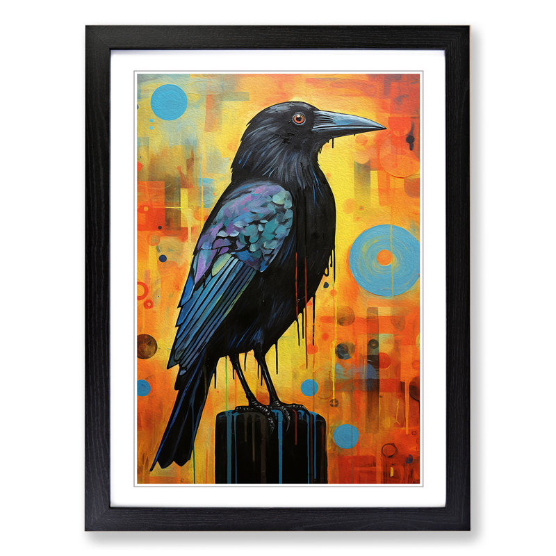 Crow Dadaism - Single Picture Frame Print on Wood, Black Framed, 34cm H x 25cm W x 2cm D
