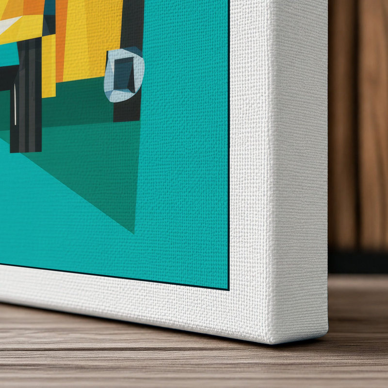 Yellow Bulldozer Mid-Century - Wrapped Canvas, 30x20 - 76.2 x 50.8 cm, White Border