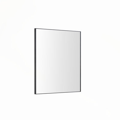 Glossy Black Bathroom Mirror, Wall-Mounted Rectangle Vanity Mirror with Beveled Edge and Floating Design, Modern Metal Frame, Horizontal & Vertical Hanging