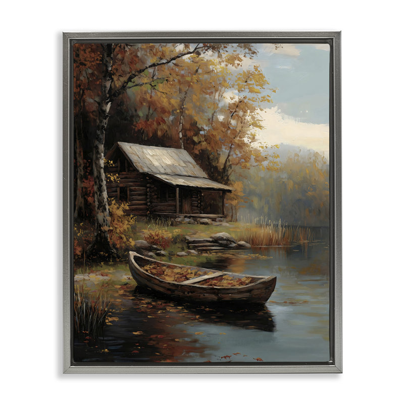 Canot d'automne avec cadre flottant à feuilles, conception par Arlington Prints, H 31 po x l 25 po