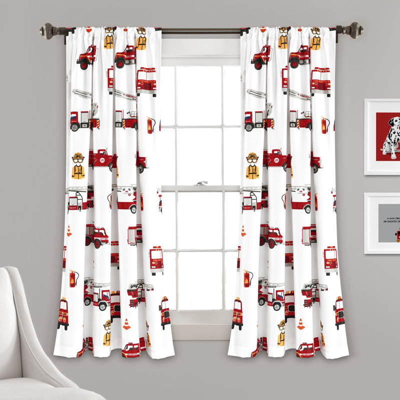Lush Decor Fire Truck Room Darkening Curtain Panels Pair Drapes (Set of 2)