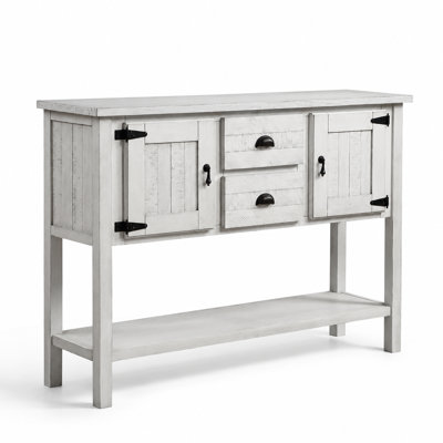 Console de 46 pouces en bois massif avec 2 tiroirs, 2 armoires et tablette inférieure, armoire de rangement style rétro pour le salon, la cuisine, la salle à manger, le couloir et l'entrée
