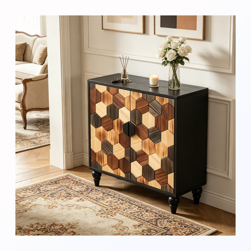 Buffet avec motif en nid d'abeille, Antique Black