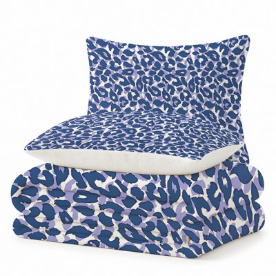 Premium Flannel Lightweight Blanket & 2 Pillow Shams Set with Blue Leopard Spots on Light Purple, Ultra-Soft & Warm Cozy Bedding Set for All-Season, 60" x 80" Blanket + 2 Pillowcases Anti-Pilling & Machine Washable(Set of 3)