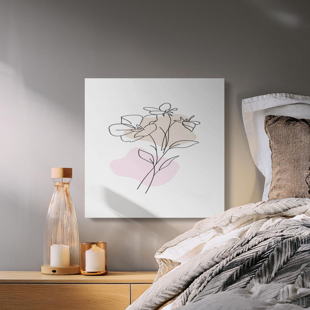 Minimalist Floral Line Art Roesler Print | Abstract Blush Pink Beige Botanical Modern Decor for Home Living Room Bedroom