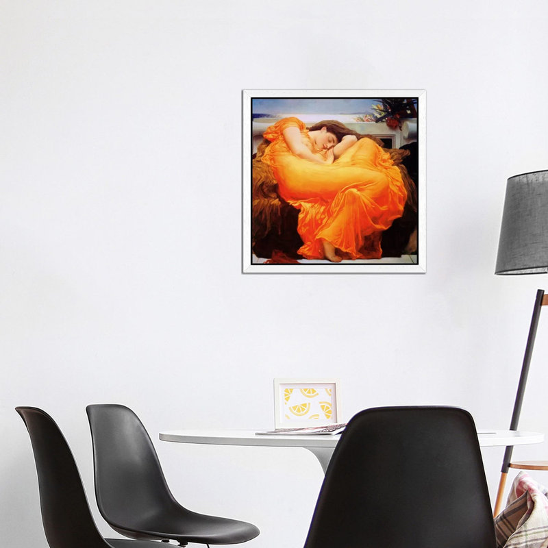 Flaming June by Frederic Leighton - Floater Frame Painting on Canvas, 45.72 cm H x 45.72 cm W, White Framed