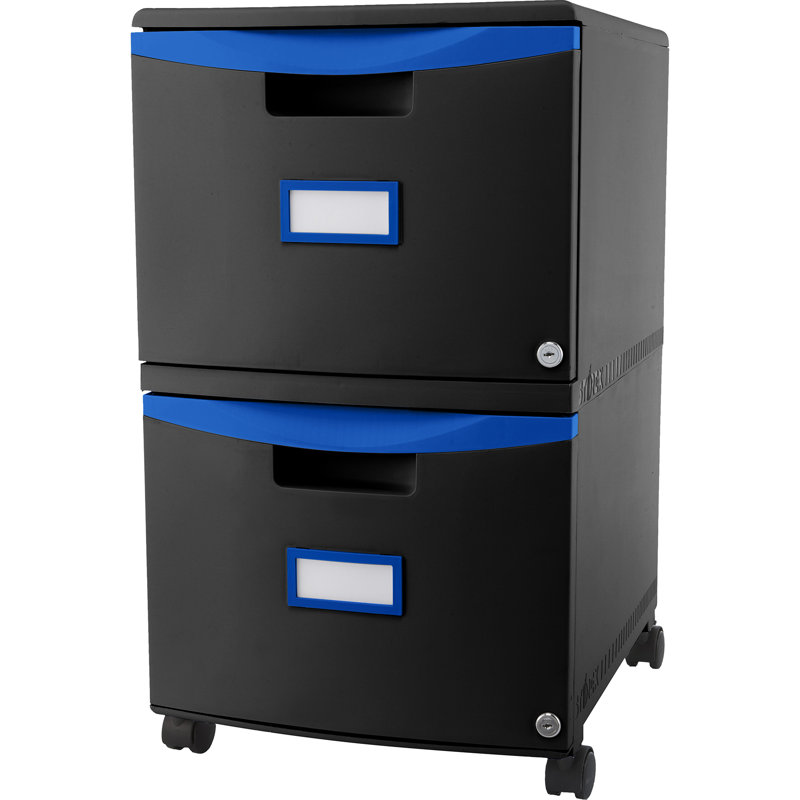  2 Drawer Mobile File Cabinet With Lock, Black & Blue, Blue